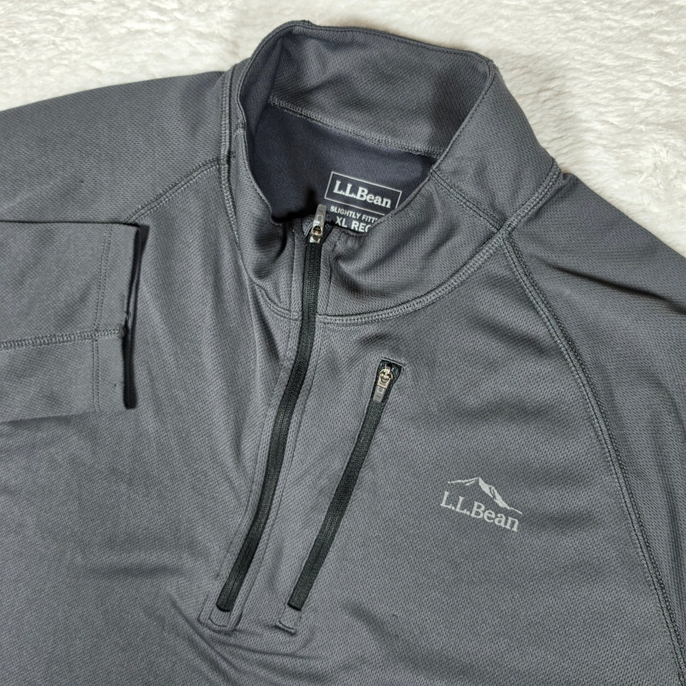 LL Bean 300501 Mens XL Gray 1/4 zip L/S Active Pullover Shirt
